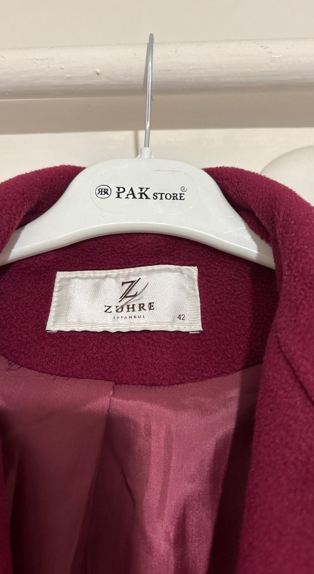 Bordo Uzun Düğmeli Kadın Kaban - Görsel 2