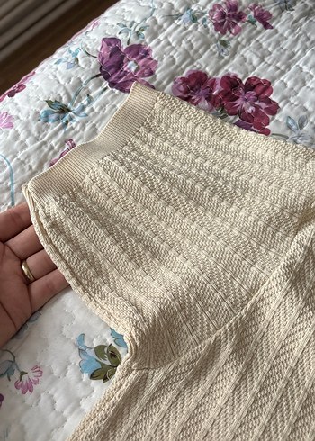 Bej Örgü Kısa Kollu Polo Tişört - Görsel 5