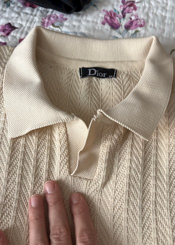 Bej Örgü Kısa Kollu Polo Tişört - Görsel 6