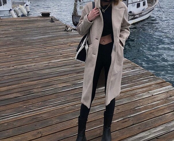 Bershka kaşe kaban kum beji renk