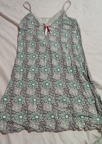 Bohem Gri Desenli Uzun Kollu Kadın Gecelik - Görsel 2