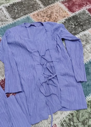 Pastel Mavi Bağcıklı Uzun Pijama Takımı - Görsel 2