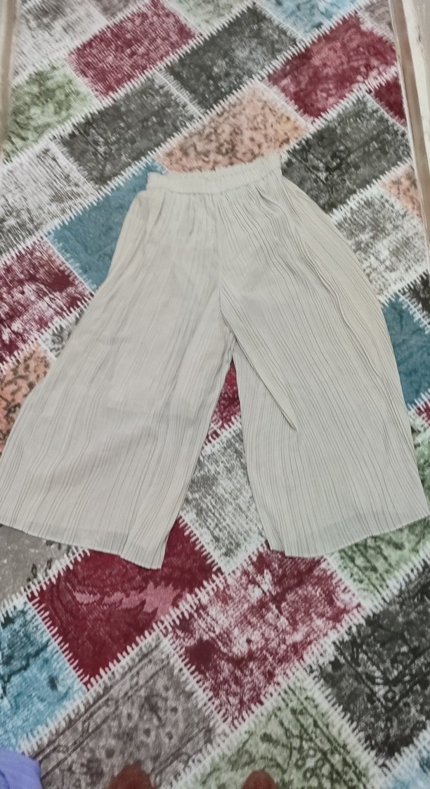 Kadın Pilili Bohem Mini Kumaş Pantolon - Görsel 2