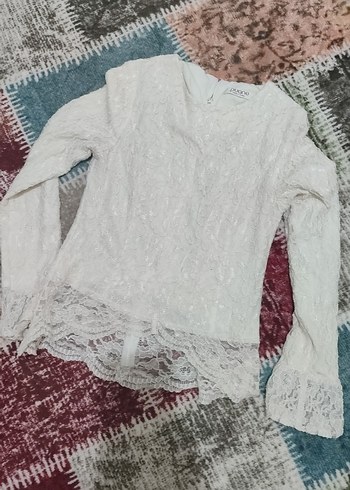 Dantel Detaylı Beyaz Kadın Bluz - Görsel 2