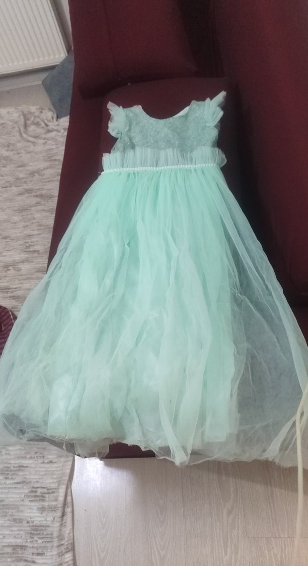 Kız Çocuk Turkuaz Fırfırlı Bohem Elbise - Görsel 3