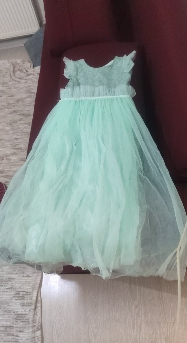 Kız Çocuk Turkuaz Fırfırlı Bohem Elbise - Görsel 2