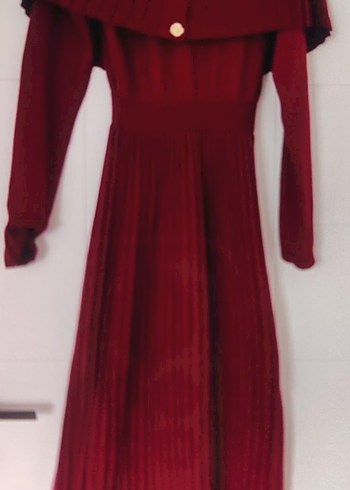 Bordo Piliseli Uzun Örme Elbise - Görsel 2