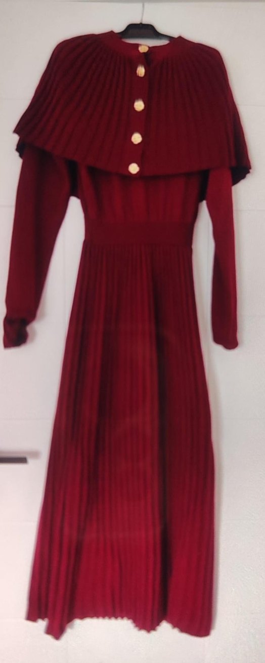 Bordo Piliseli Uzun Örme Elbise - Görsel 2