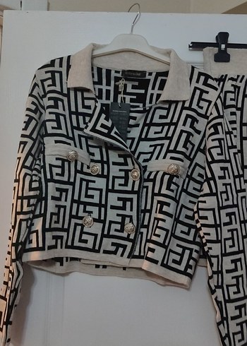 Gri Desenli Örgü Kadın Mini Takım - Görsel 4