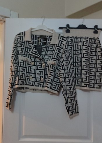 Gri Desenli Örgü Kadın Mini Takım - Görsel 2