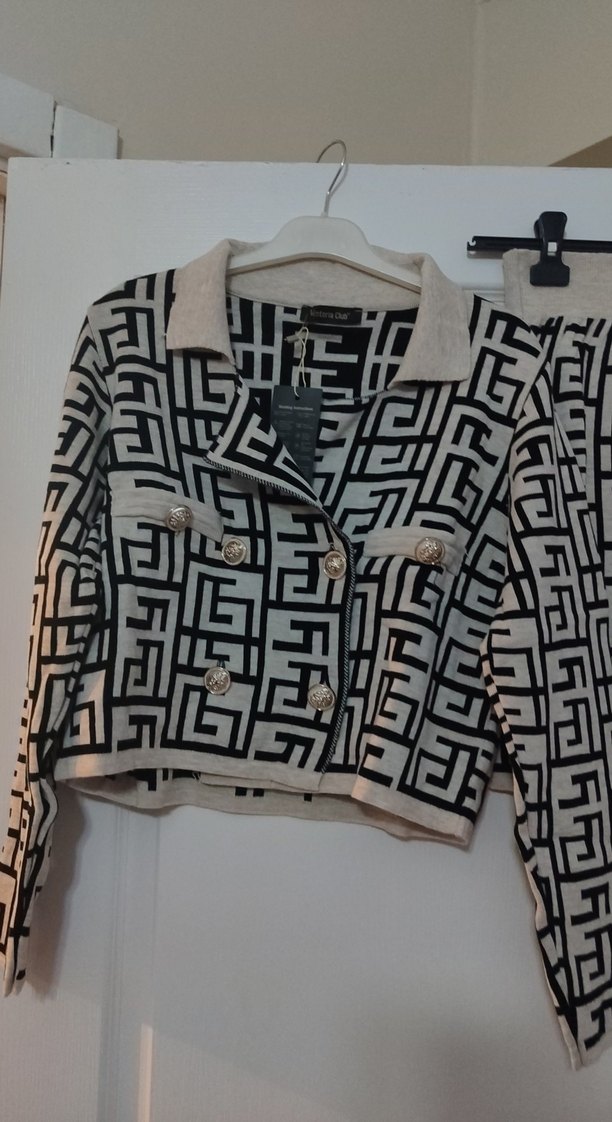 Gri Desenli Örgü Kadın Mini Takım - Görsel 4