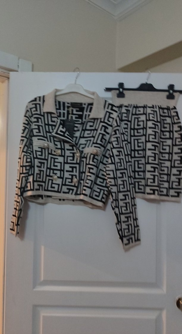 Gri Desenli Örgü Kadın Mini Takım - Görsel 2