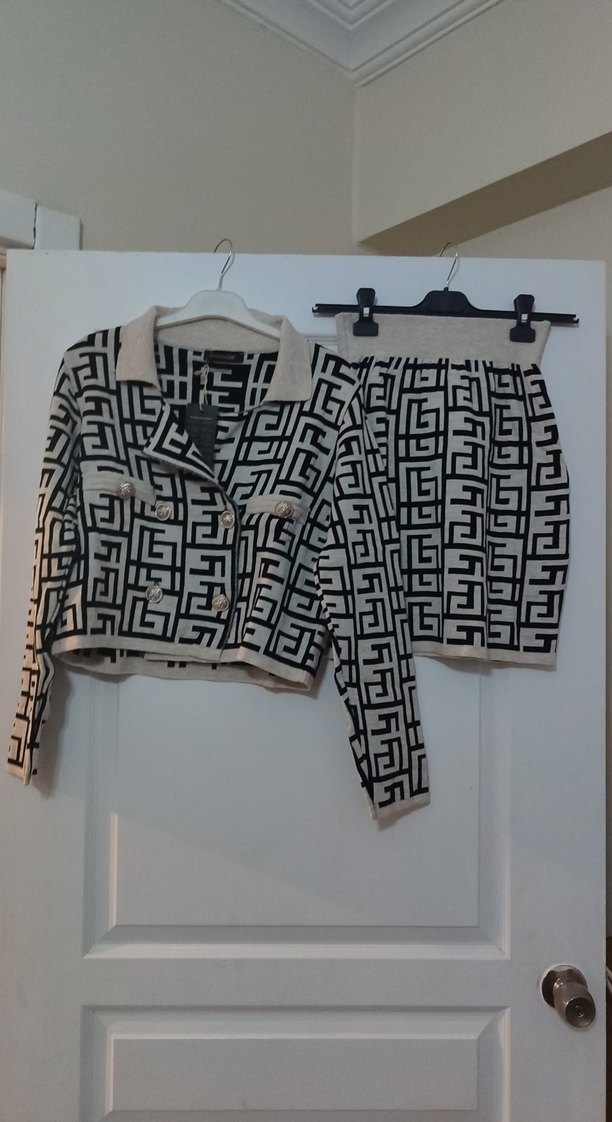 Gri Desenli Örgü Kadın Mini Takım - Görsel 3