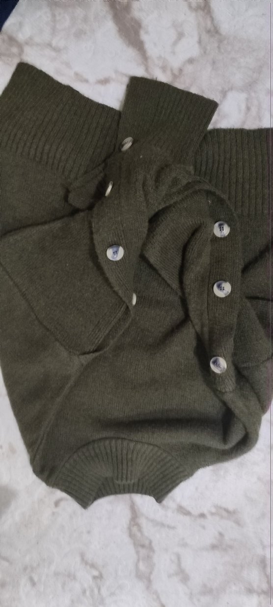 Düğmeli yeşil Boğazlı Kadın Yün Kazak - Görsel 3