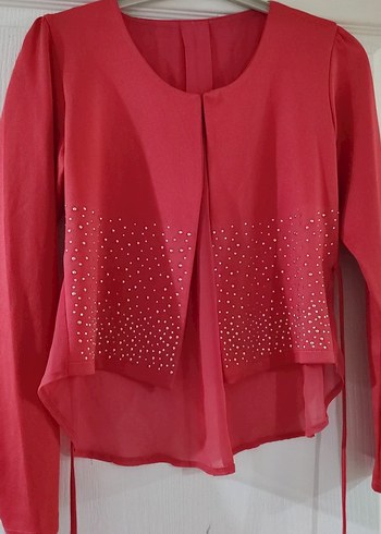 Kız Çocuk Kırmızı Uzun Kollu Bolero - Görsel 3