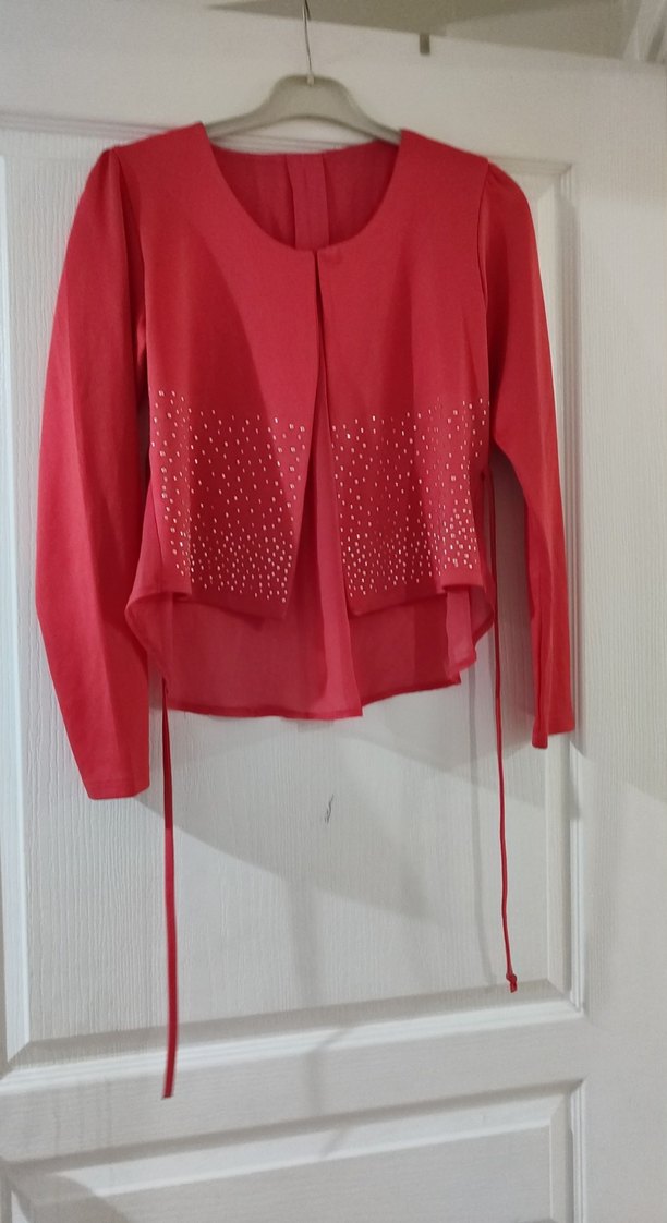 Kız Çocuk Kırmızı Uzun Kollu Bolero - Görsel 2