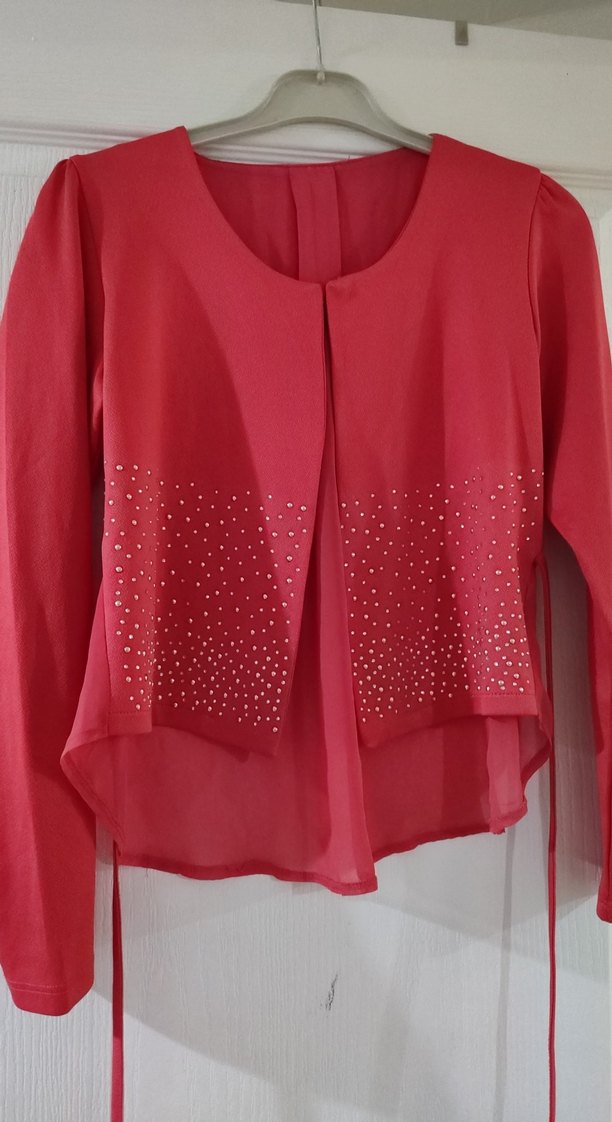 Kız Çocuk Kırmızı Uzun Kollu Bolero - Görsel 3