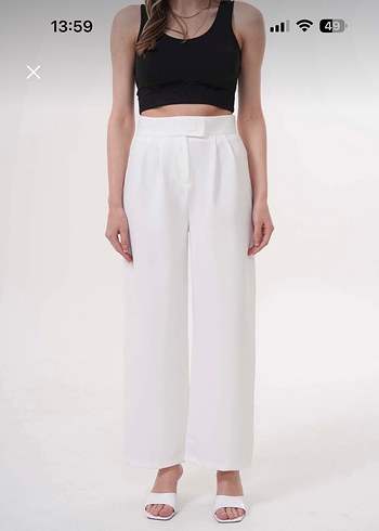 ekru cırtcırtlı Pantolon - Görsel 2