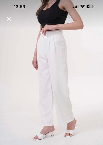 ekru cırtcırtlı Pantolon - Görsel 3
