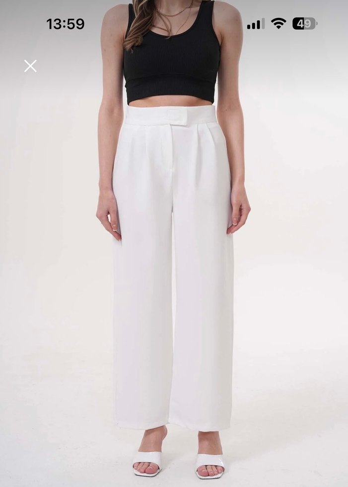 ekru cırtcırtlı Pantolon - Görsel 2