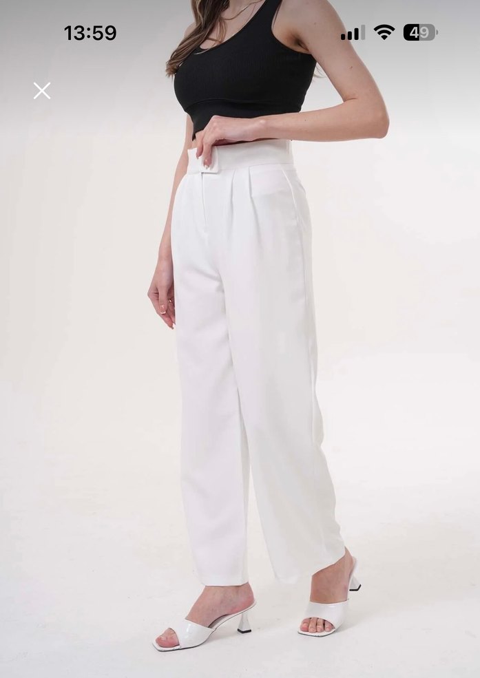 ekru cırtcırtlı Pantolon - Görsel 3