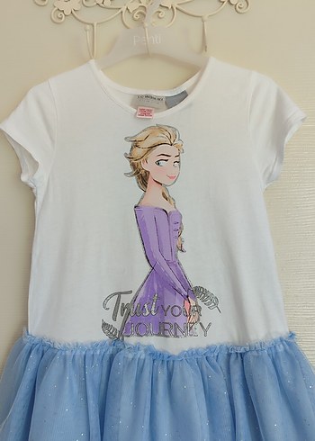 7 Yaş Beden beyaz Renk Elsa Beyaz Mavi Fırfırlı Elbise
