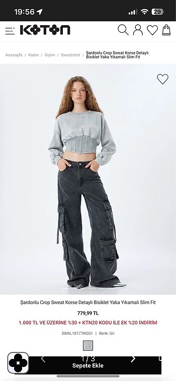 xs Beden Koton korse detaylı sweatshirt
