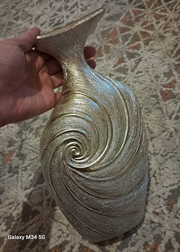 Beden Parlak Gri Spiral Desenli Vazo