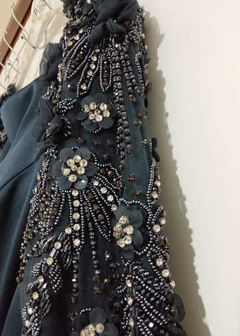 Nakış Detaylı Lacivert Uzun Abiye Elbise - Görsel 2