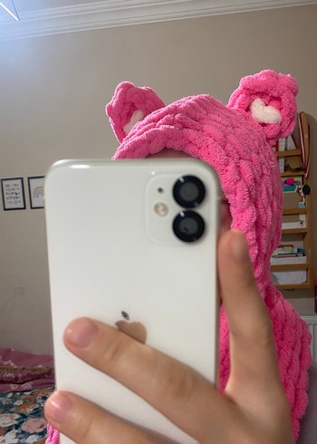 Çocuk Pembe Örgü Bere ve Atkı Seti - Görsel 2