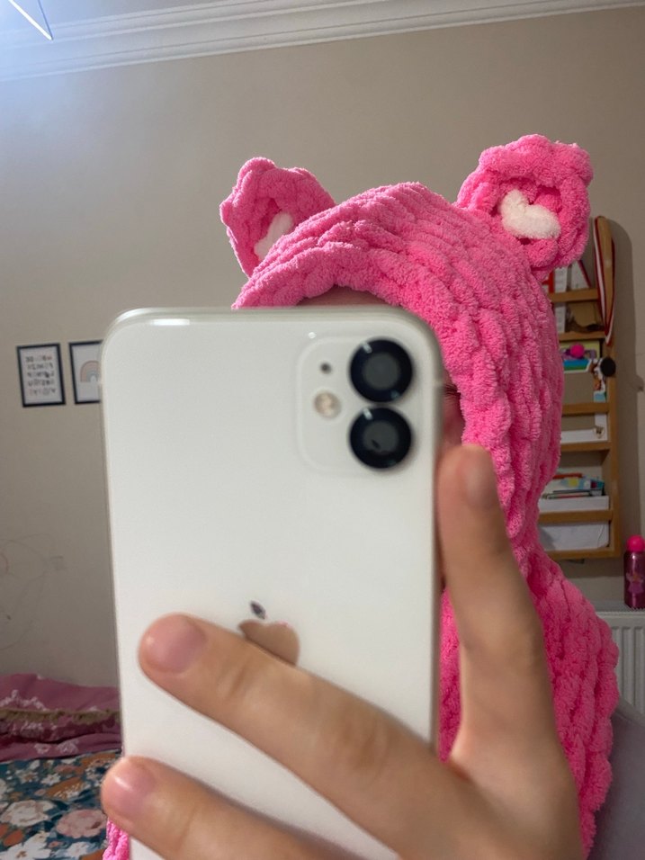 Çocuk Pembe Örgü Bere ve Atkı Seti - Görsel 2