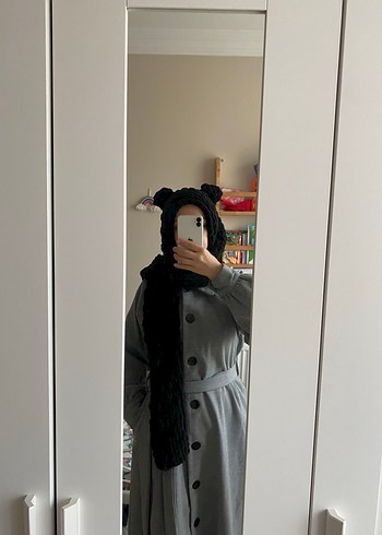 Örgü Kadın siyah atkı bere - Görsel 3