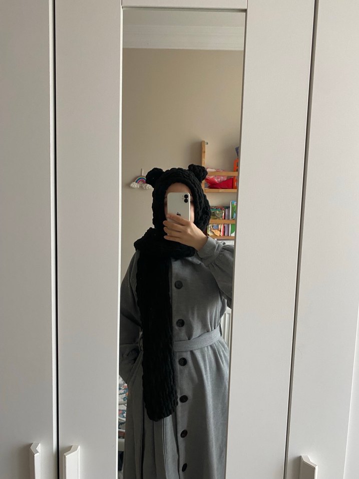 Örgü Kadın siyah atkı bere - Görsel 3