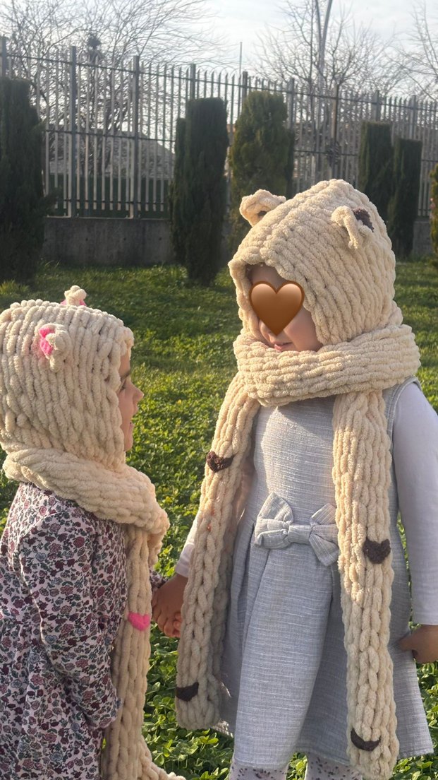 Balaclava Pembe Örgü Çocuk Bere ve Atkı - Görsel 2