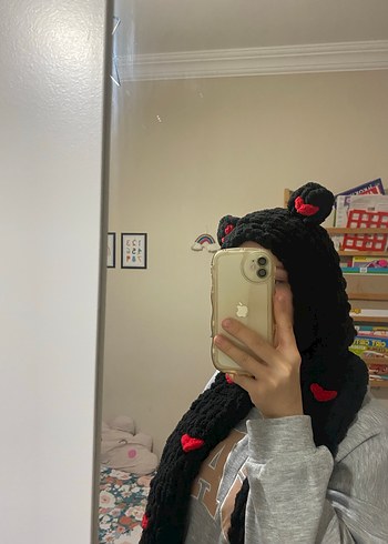 Nakışlı Siyah Örgü Çocuk Bere ve Atkı Seti - Görsel 2