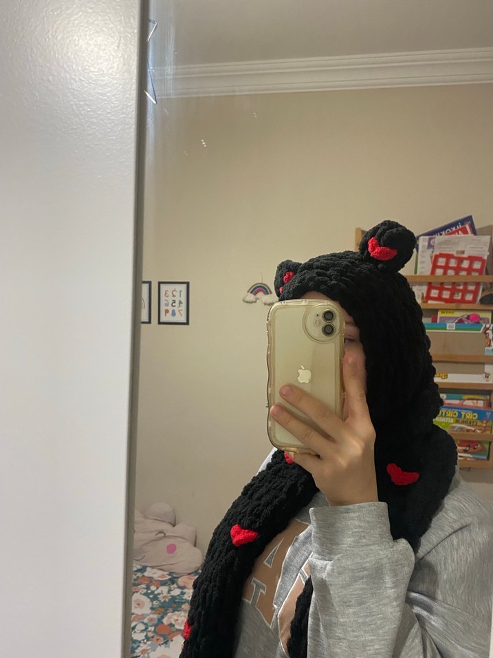 Nakışlı Siyah Örgü Çocuk Bere ve Atkı Seti - Görsel 2