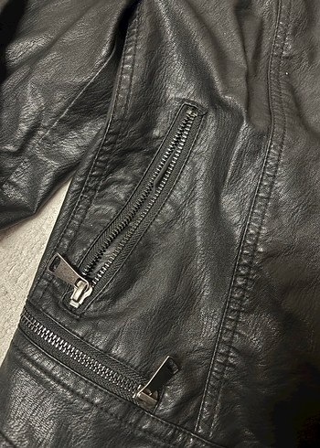 Suni siyah Deri Biker Ceket Kadın Mavi - Görsel 3