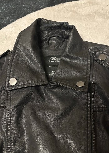 Suni siyah Deri Biker Ceket Kadın Mavi - Görsel 4