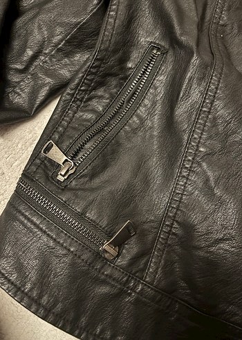 Suni siyah Deri Biker Ceket Kadın Mavi - Görsel 5