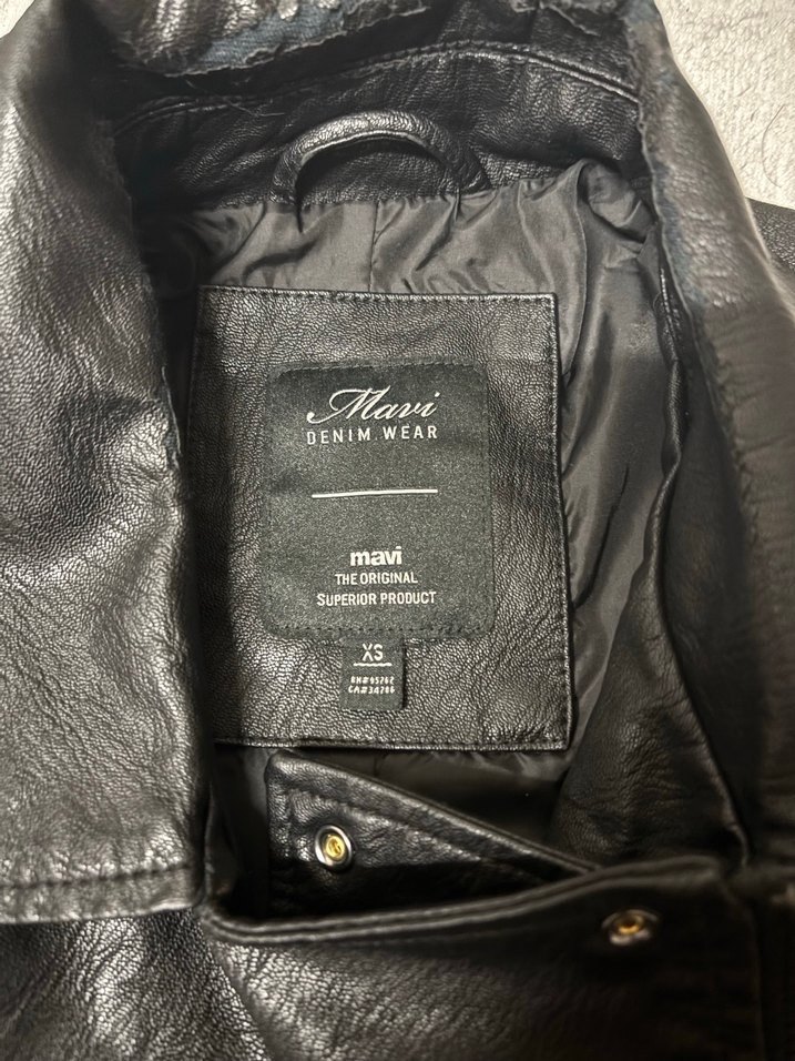 Suni siyah Deri Biker Ceket Kadın Mavi - Görsel 2