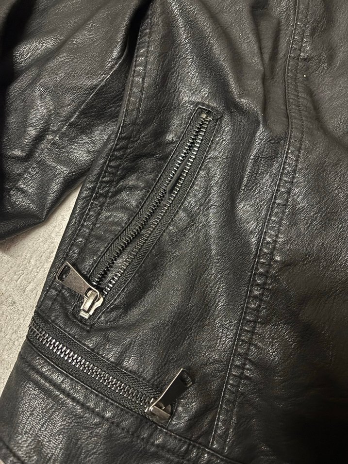 Suni siyah Deri Biker Ceket Kadın Mavi - Görsel 3