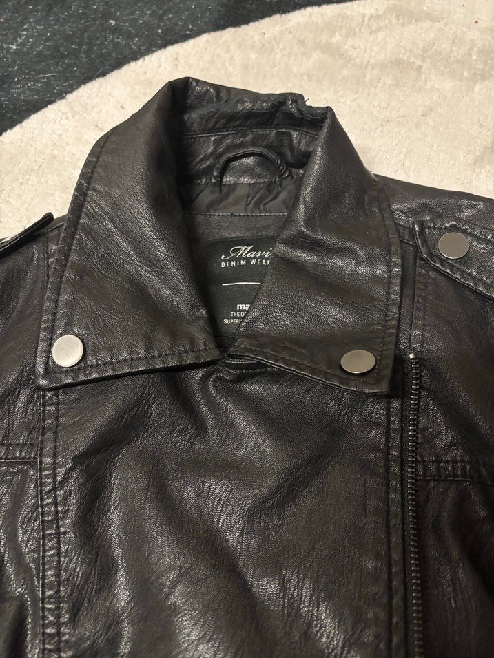 Suni siyah Deri Biker Ceket Kadın Mavi - Görsel 4