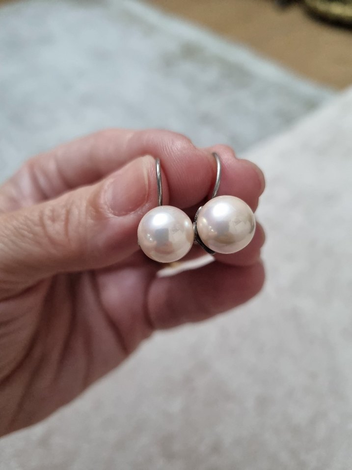 Açık pembe renk incili gümüş  küpeler - Görsel 2