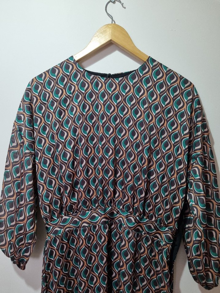 Seçil marka renkli retro desenli Midi Bohem Elbise - Görsel 2