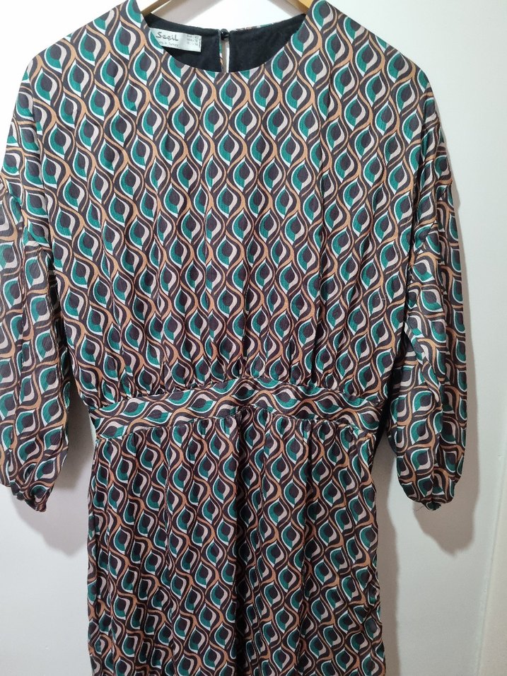 Seçil marka renkli retro desenli Midi Bohem Elbise - Görsel 3