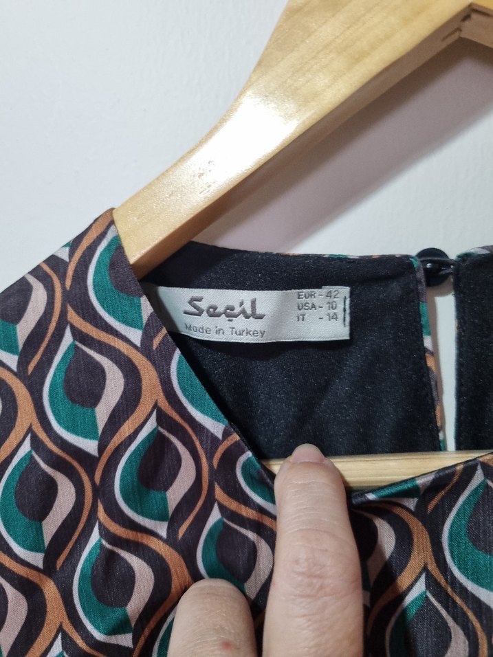 Seçil marka renkli retro desenli Midi Bohem Elbise - Görsel 5