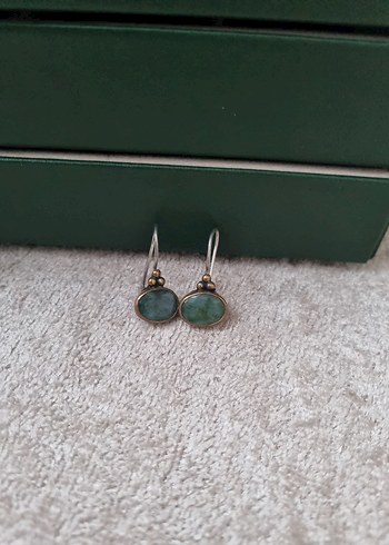 925 ayar gümüş kök zümrüt taşlı otantik küpe - Görsel 2