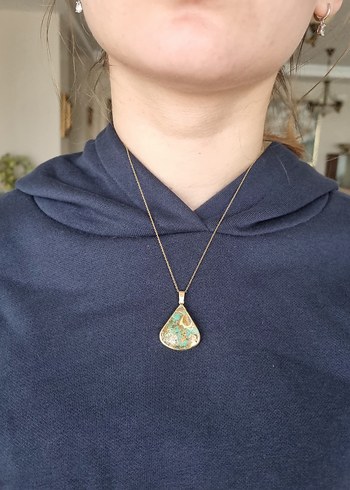 925 ayar Gümüş damgalı Nişabur Turkuaz taşlı  Kolye - Görsel 5