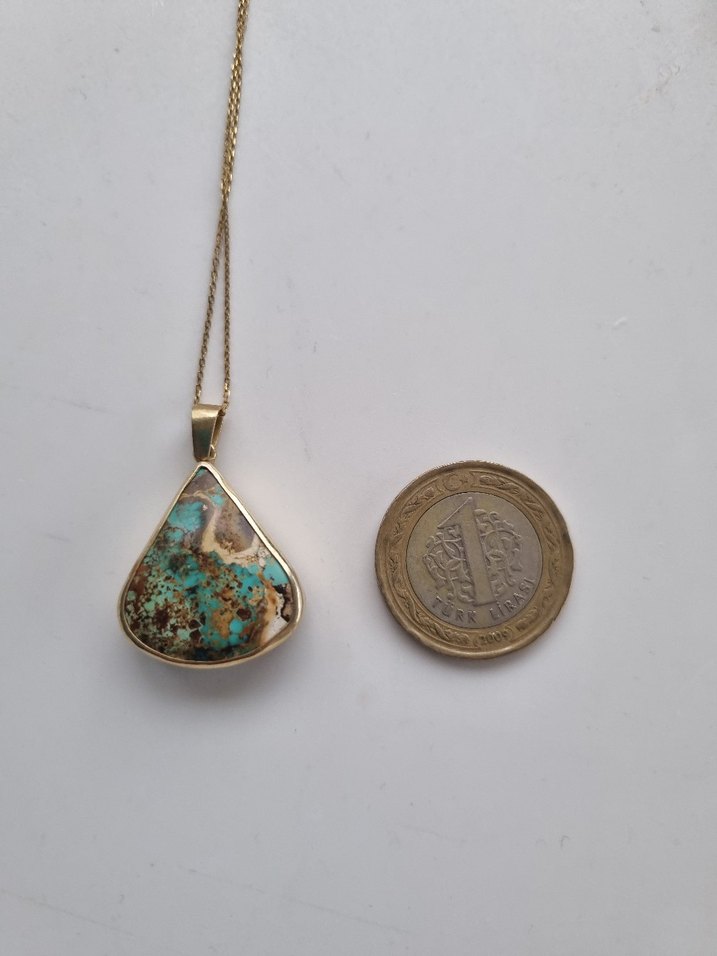 925 ayar Gümüş damgalı Nişabur Turkuaz taşlı  Kolye - Görsel 3