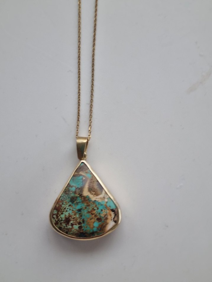 925 ayar Gümüş damgalı Nişabur Turkuaz taşlı  Kolye - Görsel 2